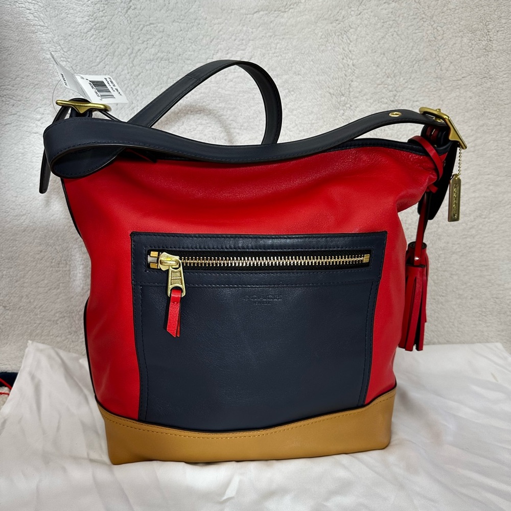 NWT RARE Coach Duffle Legacy Colorblock Large 19979 Red Leather Hobo Bag - Picture 1 of 3